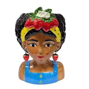 Large Ceramic Fruit lady headvase planter Multi 9" tall Strawberry Island Girl